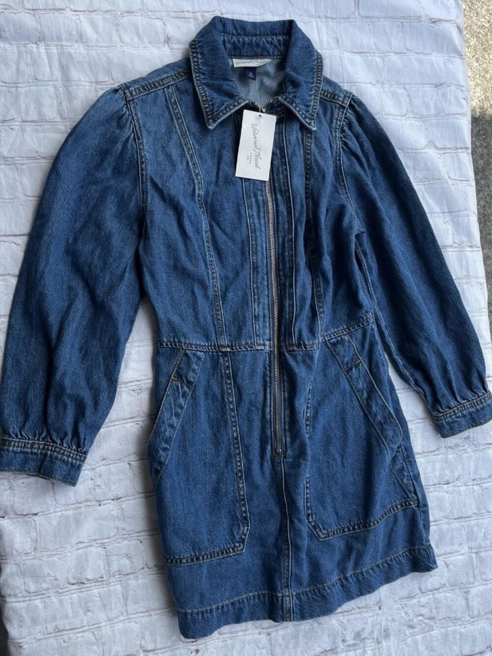 Universal Thread Denim Utility Mini Shirt Dress XS Partial Zip Pockets NWT